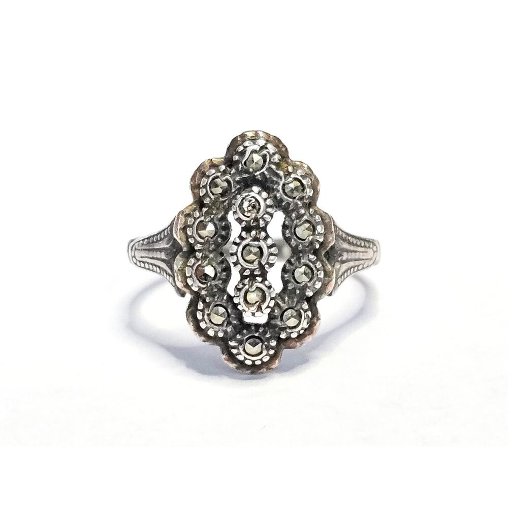 Maracasite Ring Vintage Art Deco Sterling Marcasite Ring Size 5.75